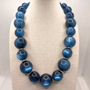 Vintage Joan Rivers Chunky Acrylic Lucite Moonglow Necklace Blue 21"